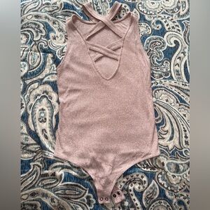 Express pink criss cross choker bodysuit size medium